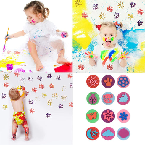 12PCS Painting Stamper Double-Side Sponge Stamper Paint Drawing Sponges EVA Painting Sponges Foam for Crafts DIY, Assorted Shapes...