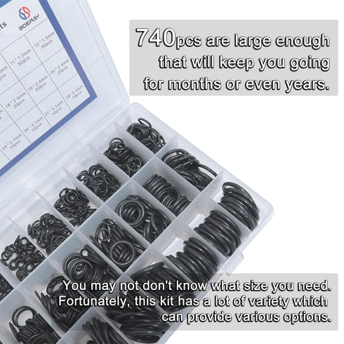 740pc Universal O Rings Assortment in 24 Sizes with 4pc Tools | Rubber O Rings Kit for Faucet Plumbing Automotive Repair | Nitrile Rubber Oring Ki...