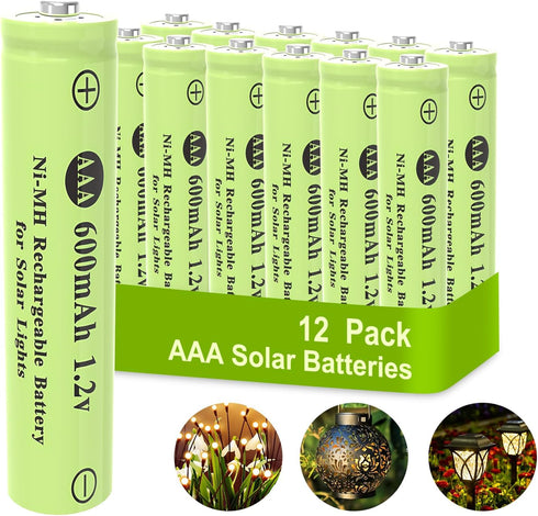 Porvoo AAA Ni-MH 600mAh 1.2V Rechargeable Batteries, AAA Solar Batteries for Outdoor Solar Lights, Garden Lights, String Lights (12 Pack AAA)...