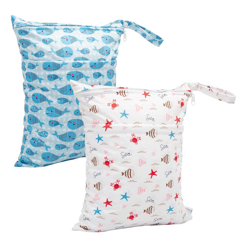 ALVABABY 2pcs Cloth Diaper Wet Dry Bags Waterproof Reusable with Two Zippered Pockets Travel Beach Pool Daycare Soiled Baby Items Yoga Gym Bag for...