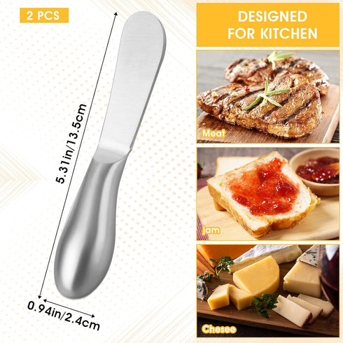 2 Pcs Butter Knife Little Cheese Spreader Knives Stainless Steel Spreader Knife Set Cocktail Knives for Condiments Cheese Charcuterie Board Jam Pa...