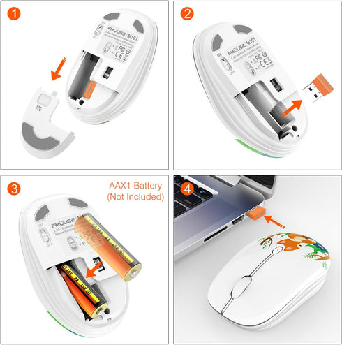 Cute Wireless Mouse, Bluetooth Mouse Dual Mode with 2.4GHz USB Receiver for Laptop, iPad, MacBook, AA Battery Silent Cartoon Fox Cordless Mice for...