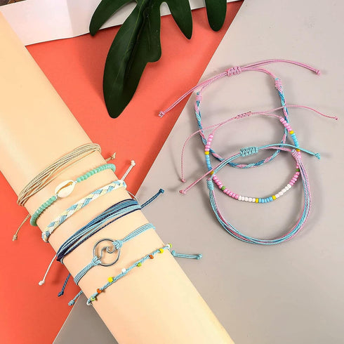 9Pcs Surfer Wave Bracelets for Teen Girls Summer Bracelets Beach Bracelets for Women Adjustable Waterproof Handmade String Bracelets Surfer Bracel...