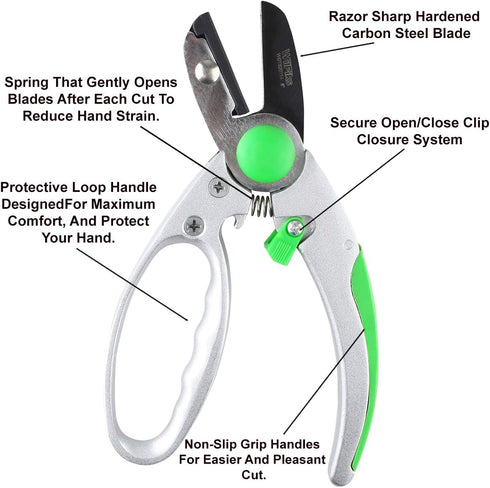 WilFiks Garden Anvil Pruning Shears - 8" Smooth Action Hand Pruner - Secateurs Steel Gardening Scissors with Comfortable Handle and Shock Absorbin...