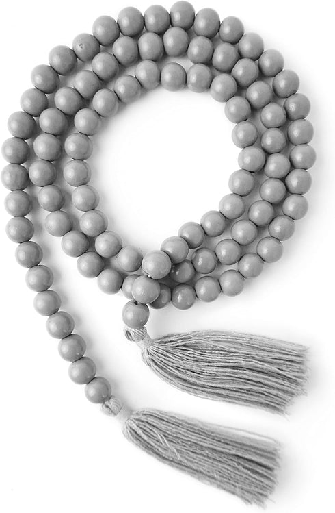 Wooden Beads Garland with Tassels, 61 Inch Grey Wood Bead Garland, Modern Farmhouse Decor, Boho Home Decor Clearance...