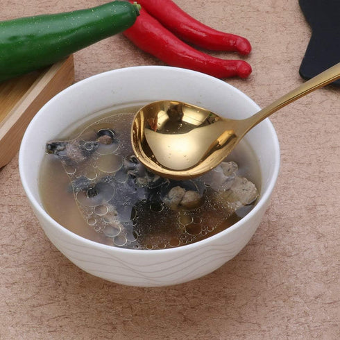 GuDoQi Soup Ladle, 3 Pack Durable 304 Stainless Steel with Polished Titanium Plated Big Volume Soup Spoon, Kitchen Gadget Utensil,8 Inch, Gold...