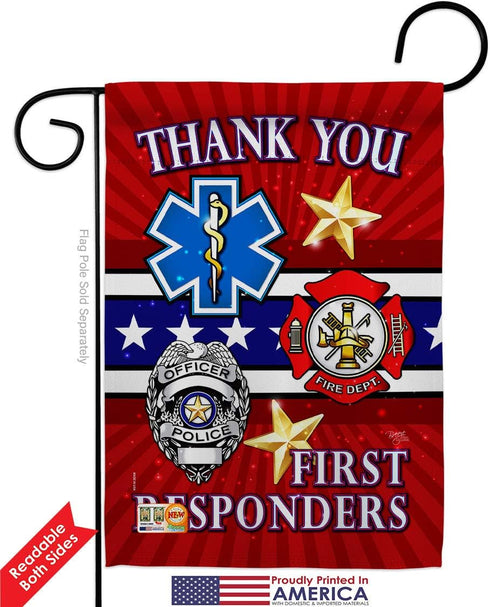 First Responders Garden Flag - 2pcs Pack EMT Paramedic EMS Nurse Emergency Medical Technician Supoort Official - House Decoration Banner Small Yar...