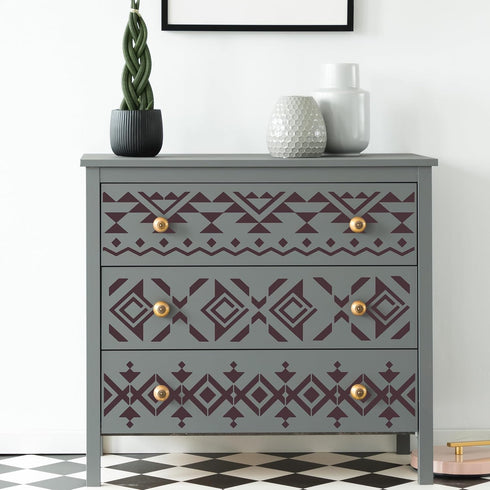Aztec Stencils for Painting - 12 Pcs Boho Borders Pattern Stencils for Painting, Reusable DIY Stencils for Painting on Wood Canvas Wall, Basic Azt...