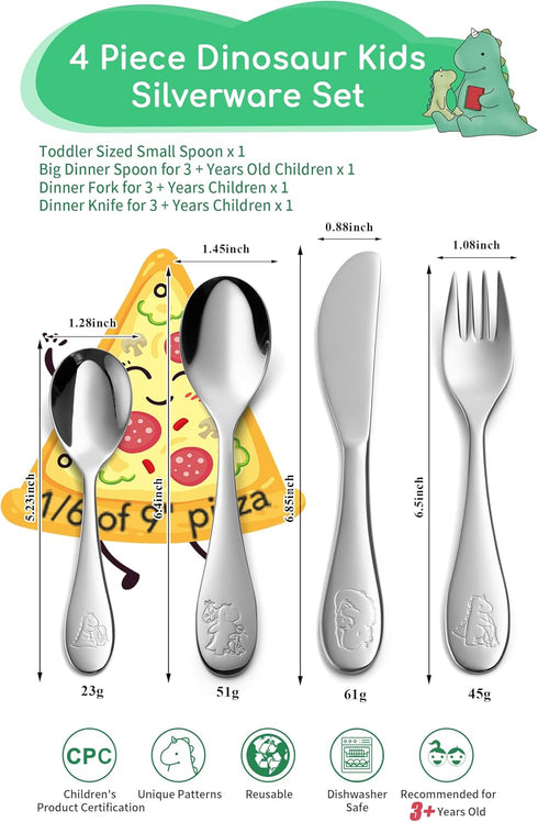 Toddlers Silverware Set, 18/10 Stainless Steel Safe Kids Silverware, Cute Baby Utensils Reusable Metal Mirror Polished Child Flatware Cutlery Incl...