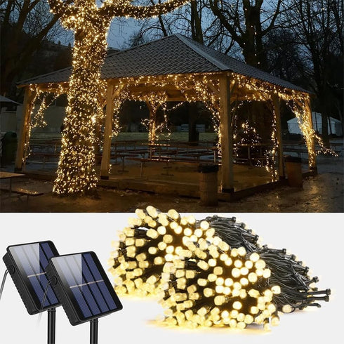 2 Pack Total 80FT Solar String Lights for Outside, 240 LED Outdoor String Lights Solar Powered, IP65 Waterproof Christmas Fairy Tree Light with 8 ...