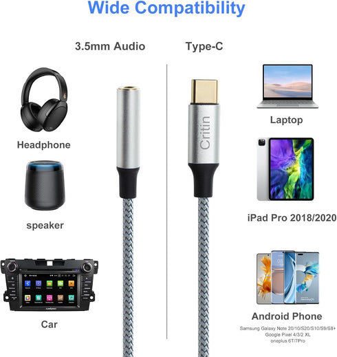 USB C to 3.5mm Jack Adapter, USB Type C to Aux Headphone Jack Dongle Cable, Type C to 3.5mm Headphone Auxiliary Digital Audio Headphone Adapter fo...