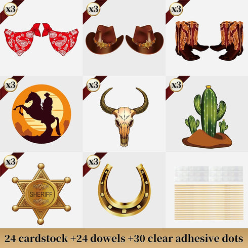 24Pcs Western Cowboy Party Decorations Centerpiece Sticks, Western Theme Birthday Party Supplies Table Centerpiece Decorations, Wild West Cowboy B...
