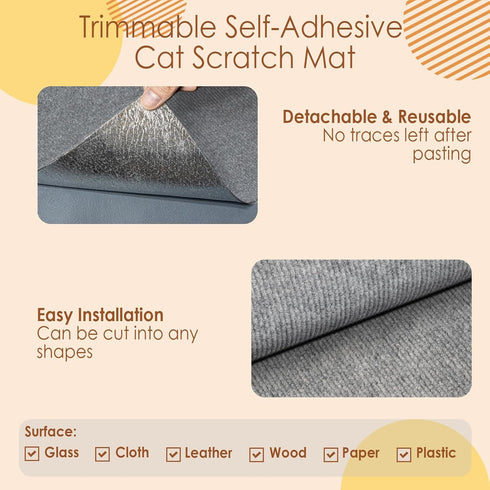 Cat Scratching Mat 11.8" x11.8”(5 Pack), Trimmable Self-Adhesive Cat Scratcher, Replacement Carpet for Cat Tree Shelf Shelves Cat Scratch Post, Sc...