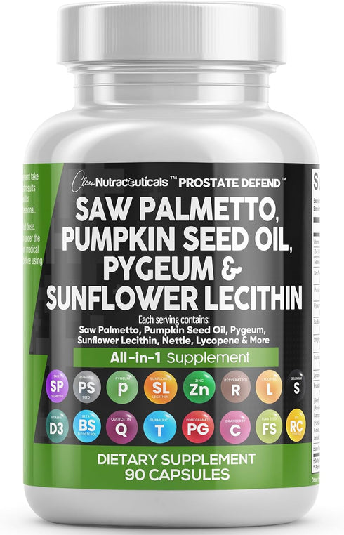 Clean Nutraceuticals Saw Palmetto 10000mg Pumpkin Seed Oil 3000mg Pygeum 3000mg Sunflower Lecithin 3000mg Stinging Nettle Cranberry - Prostate Sup...