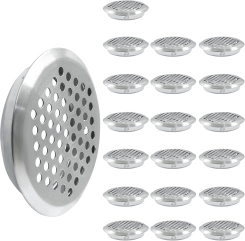 20Pcs Air Vents, 53mm Circular Soffit Vent, Stainless Steel Round Vent Mesh Hole Louver for Kitchen, Bathroom Cabinet and Wardrobe (Silver)...