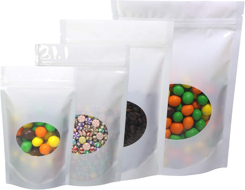 Double-Sided Matte/Glossy Color with Clear Round Window Stand-Up Pouch (100 Bags/Pack) (4" x 6.3", Glossy White)...