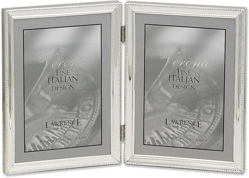 Lawrence Frames Verona Collection 5 x 7-Inch Metal Silver Hinged Double Picture Frame with Beads (11657D)...