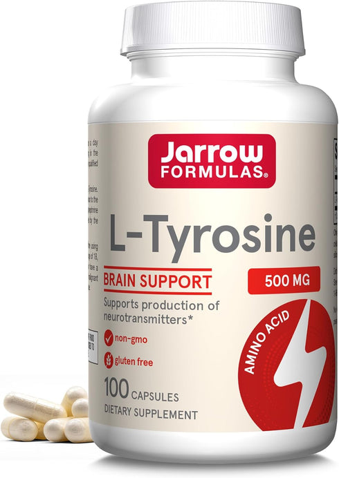 Jarrow Formulas L-Tyrosine 500 mg, Dietary Supplement, Amino Acid Supplement for Brain Health Support, 100 Capsules, 100 Day Supply...