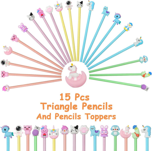 AUAUY Pencils #2 HB, Fun Pencil with Cartoon Pencil Toppers, 15PCS Wood-Cased Pencils, Graphite Pencils, Cute Pencils for Kids, Sketch Gift Pencil...