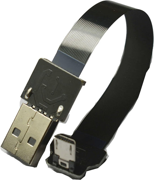 Short Micro USB Flat Slim Thin Ribbon FPC Cable Micro USB 90 Degree Angle to Standard USB A for sync and Charging...