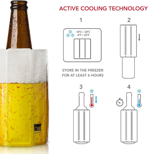 Vacu Vin Beer Cooler Sleeve – Flexible Bottle Chiller – Active Cooling Reusable Ice Sleeve – Fits Standard Beer Bottles – Portable Drink Cooler fo...