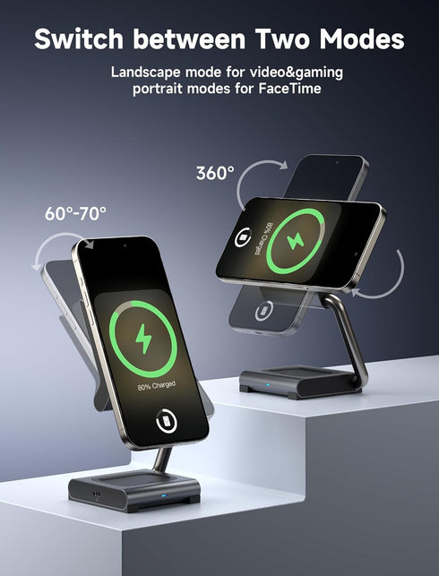 JSAUX 2-in-1 Wireless Charging Station, 15W Magsafe Charger Foldable Metal Magnetic Charger Stand Compatible with iPhone 15/15 Pro Max/14 13 AirPo...
