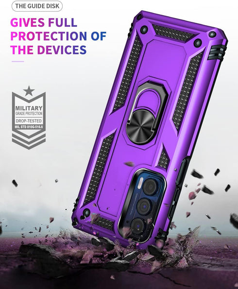 Androgate Compatible with Motorola Moto Edge 2021 Case, Moto Edge 5G UW Case with HD Screen Protectors, Military-Grade Metal Ring Kickstand 15ft D...