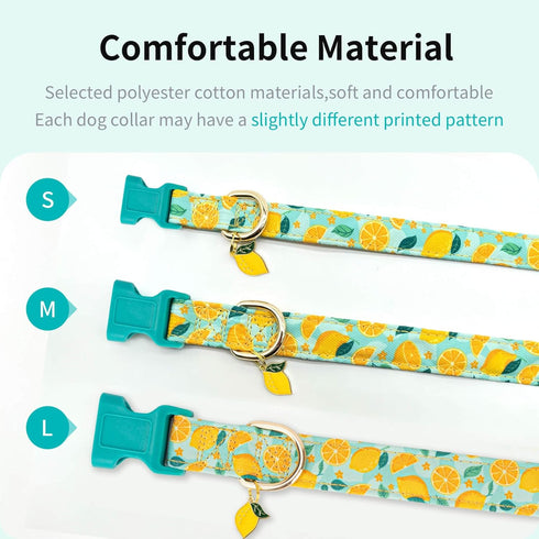 Cute Dog Collar Adjustable and Lightweight for Girl Female Boy Dogs,Soft and Fancy Summer Dog Collar with Lemon Special Design Pet Collar for Smal...
