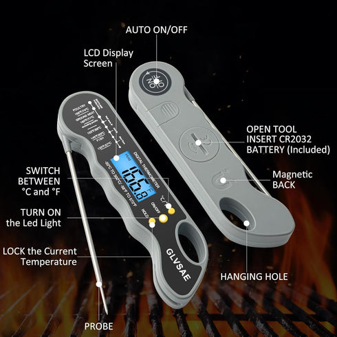 Waterproof Digital Instant Read Meat Thermometer with 4.6” Folding Probe Backlight & Calibration Function for Cooking Food Candy, BBQ Grill, Liqui...