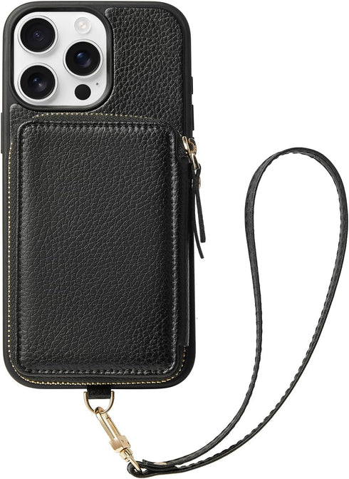 ZVE iPhone 13 ProMax Wallet Case - RFID Blocking, Leather Design with Wrist Strap, Black...