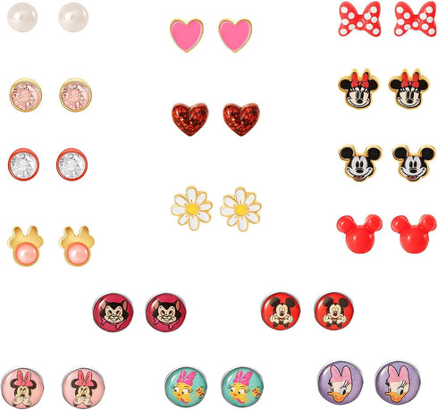 Disney Girls Mickey, Minnie Mouse & Friends Stud Earrings Pack 16 Pairs - Officially Licensed Disney Earrings for Girls...