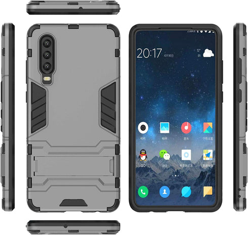 Case for Huawei P30 (6.1 inch) 2 in 1 Shockproof with Kickstand Feature Hybrid Dual Layer Armor Defender Protective Cover (Grey)...