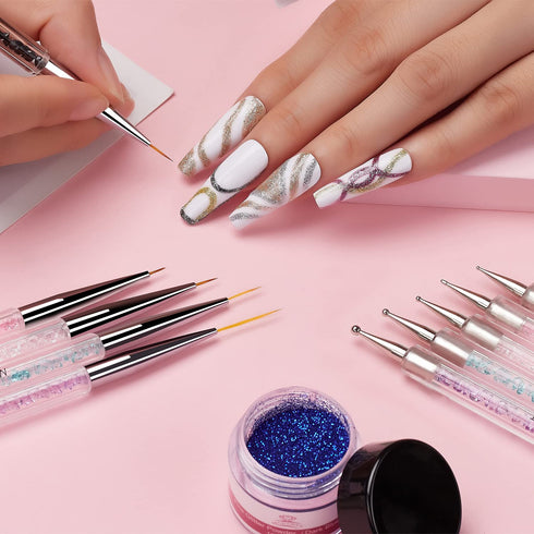 Makartt Double-Ended Nail Art Brushes Set, 5PCS Nail Design Brushes Dotting Pen Multifunctional Nail Design Tools Kit Including Nail Liner Brush a...