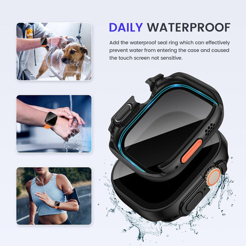 Goton 2 in 1 Privacy Waterproof Case for Apple Watch Ultra & Ultra 2 Screen Protector 49mm, Front Anti Spy Tempered Glass Face Cover + Back Bumper...