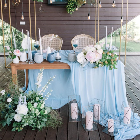 Chiffon Table Runner 27x120 Inches Baby Blue Sheer Fabric Long Table Runners for Wedding Birthday Party Easter Baby Bridal Shower Decorations 10ft...