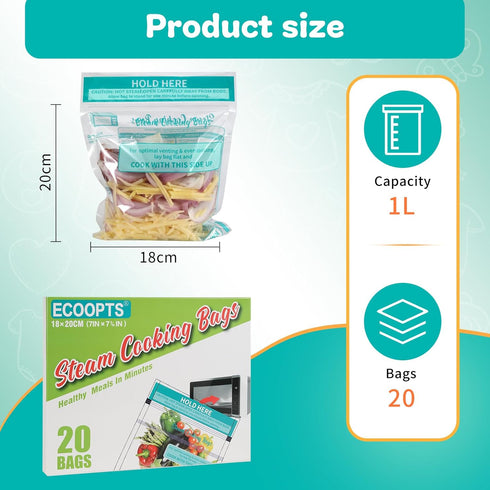 20×Steam Cooking Bags Microwave Steamer Bags for Vegetables,Potatoes and Meat (1)...