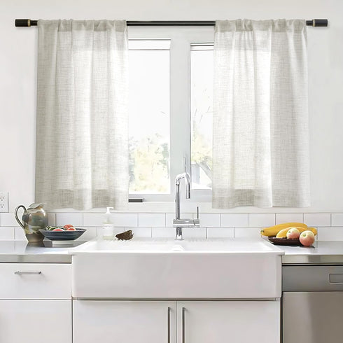 Linen Textured Semi Sheer Kitchen Tiers Curtains 36 Inches Long Small Kitchen Window Curtains Rod Pocket Cafe Curtains Drapes for Bathroom Laundry...
