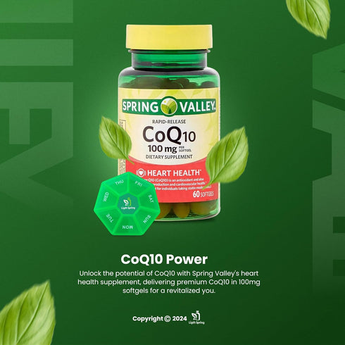 Rapid-Release CoQ10 100 mg, 60 Softgels with Bundle Exclusive Vitamins & Minerals - A to Z - Better Ligth&Spring Guide + Weekly Pill Organizer (3 ...