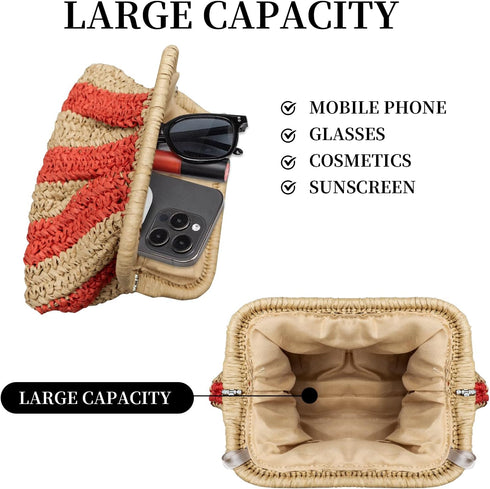 Colorblock Straw Clutch Purses Straw Crossbody Bags for Women Woven Purse Straw Beach Handbags Cloud Dumpling Pouch...
