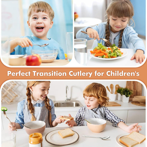 Stainless Steel Toddler Utensils Set - 12 Pieces Kids Silverware Set Children Safe Food Grade Small Forks and Spoons Dishwasher Safe Mirror Polish...