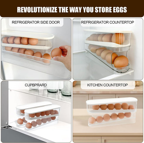 Automatic Rolling Dispenser for Refrigerator,12-Count Double Layer Rolling Egg Holder,Space Saving Eggs Organizer Tray for Refrigerator Countertop...