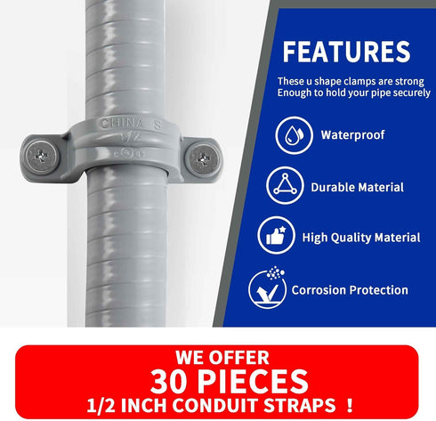 (30 Pack) Yariwiz 1/2 inch Plastic PVC Flex Electrical Conduit Strap Clamp Fittings...