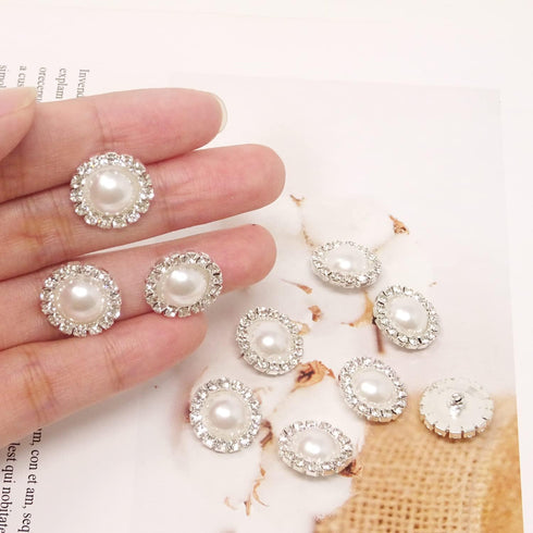 Honbay 10PCS 16mm/0.63inch Round Rhinestone Faux Pearl Buttons Embellishments - Sew on (White)...