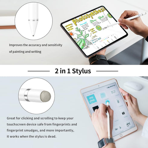 Active Stylus Digital Pen for Touch Screens, Rechargeable 1.5mm Fine Point Stylus Smart Pencil Compatible with iPhone/iPad Pro/Mini/Air/Android an...