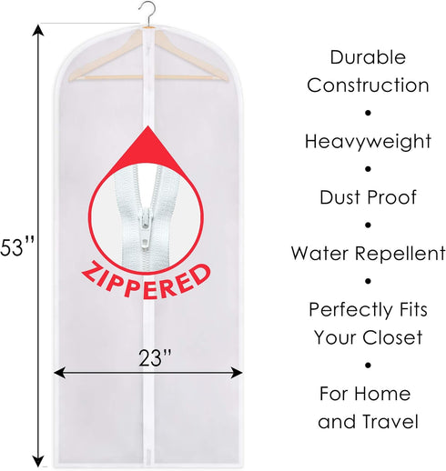 SteadMax Zippered Garment Bag, Large 53 x 23 inches, Dress Bag for Gowns, Suits, Jackets, Dresses, Hanging Clothing Storage Bag, Water Repellent, ...