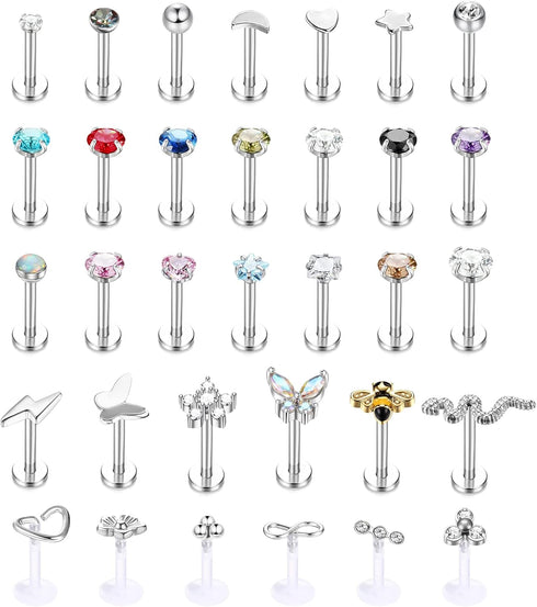 Medusa Lip Piercing Jewelry 16G Stainless Steel 6mm 8mm 10mm Monroe Lip Rings for Women Men Labret Nose Studs Bee Butterfly Flower Snake Tragus He...