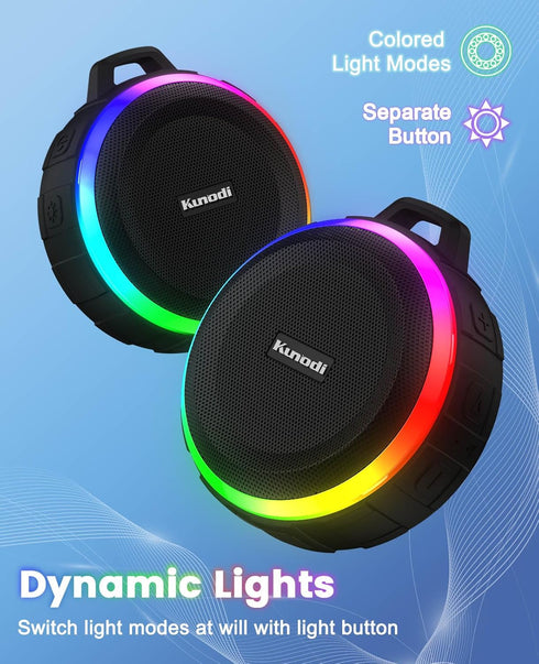 Kunodi Bluetooth Shower Speaker with IPX7 Waterproof, Dynamic Lights, Crisp Clear Sound, True Wireless Stereo, Clip Portable for Pool Beach Boat K...
