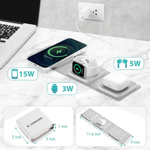 Wireless Charger 3 in 1, Magnetic Travel Wireless Charging Station Multiple Devices Foldable Charger for Travel, 3 in 1 Charging Station for Apple...