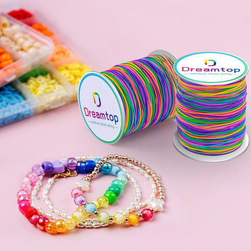 Dreamtop 1mm Stretchy Bracelet String, 100 Meters Rainbow Bead String Elastic String for Bracelet, Pony Bead String Elastic Cord for Jewelry Brace...
