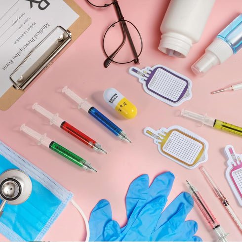 48 Pieces Fun Nurse Pens Set 12 Pcs Syringe Pens 12 Pcs Pill Pens 24 Pcs Blood Bag Sticky Notes Retractable Novelty Ballpoint Pen Cute Ballpoint P...